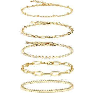 Gold Chain Bracelet Sets Women 14K Gold Plated Dainty Link Paperclip Bracelets